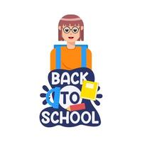 back to school text, student with stationary illusration vector