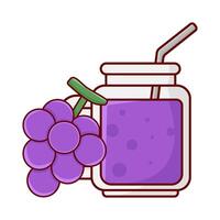 glass grape juice with grape fruit illustration vector