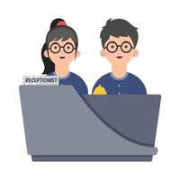 front desk man with front desk women in table work illustration vector