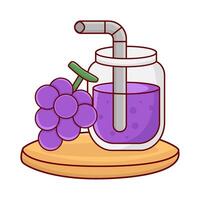 glass grape juice with grape fruit illustration vector