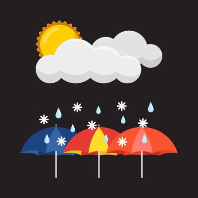 sun, cloud rain with umbrella illustration