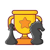 pawn chess, knight chess with trophy illustration vector