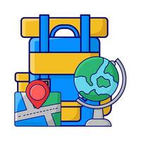 backpack school, location in maps with globe illustration vector