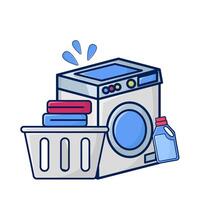 washing machine, bottle detergent with laundry in bassin illustration vector