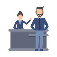 frente escritorio hombre con frente escritorio mujer en mesa trabajo ilustración vector