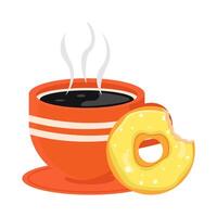 vaso café bebida con rosquillas mordedura ilustración vector