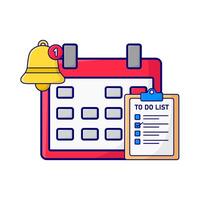 calendar, to do list with bell notification illustration vector