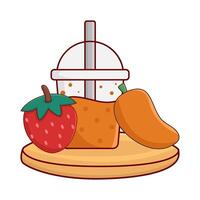 cup mango juice with strawberry illustration vector