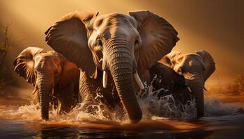 AI generated Elephant herd in African savannah, majestic beauty in nature generated by AI photo