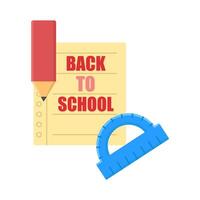back to school text  in paper, arc with pencil illustration vector