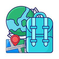 mochila escuela, ubicación en mapas con globo ilustración vector