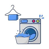 washing machine, towel hanging with water in bassin illustration vector