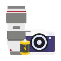 cámara foto, batería con lente cámara foto ilustración vector
