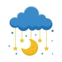 moon with star hanging in cloud illustration vector