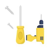 drill, screwdriver with bolt illustration vector