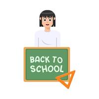 back to school text in board, triangle ruler with student illustration vector