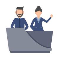 front desk man with front desk women in table work illustration vector