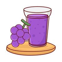 glass grape juice with grape fruit illustration vector