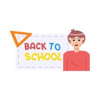 back to school text  in paper, triangle ruler with student illustration vector