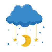 moon with star hanging in cloud illustration vector