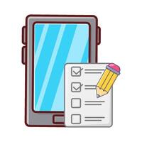 mobile phone, task list with pencil illustration vector