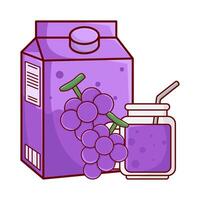 box grape juice, glass grape juice  with grape fruit illustration vector