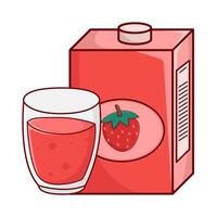 box strawberry juice with glass strawberry juice illustration vector