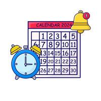 calendar, alarm clock time with bell notification illustration vector