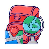 mochila escuela, ubicación en mapas con globo ilustración vector