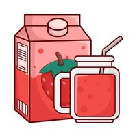 box strawberry juice with glass strawberry juice illustration vector