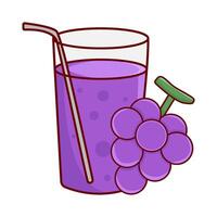 glass grape juice with grape fruit illustration vector