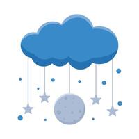 moon with star hanging in cloud illustration vector