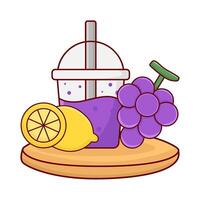 cup grape juice,lemon fruit with grape fruit illustration vector