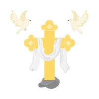 christian cross religious with bird illustration vector