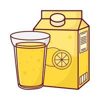 glass lemon juice with box lemon juice illustration vector