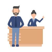 front desk in table work serve customers illustration vector