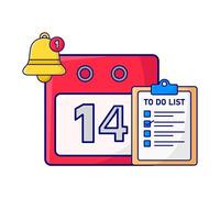 calendar, to do list with bell notification illustration vector