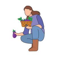 gardener eggplant with eggplant  in basket illustration vector