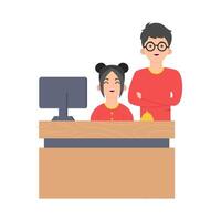 front desk man with front desk women in table work illustration vector