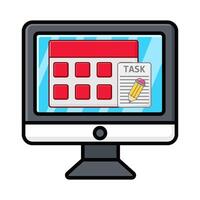 calendario, tarea lista con lápiz en computadora ilustración vector