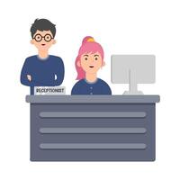 front desk man with front desk women in table work illustration vector