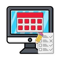 calendar in computer, pencil with task list illustration vector