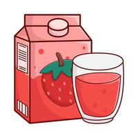 box strawberry jjuice with glass strawberry juice illustration vector