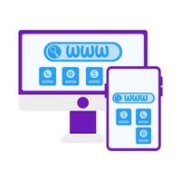 website in monitor, website in mobile phone with person illustration vector