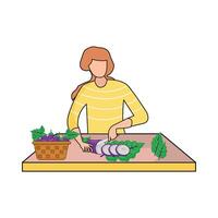 people cutting eggplant illustration vector