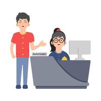 front desk man with front desk women in table work illustration vector