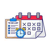 calendar, to do list with alarm clock time illustration vector