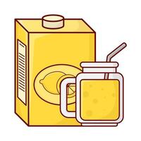 glass lemon juice with box lemon juice illustration vector