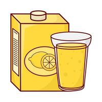 glass lemon juice with box lemon juice illustration vector