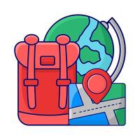mochila escuela, ubicación en mapas con globo ilustración vector